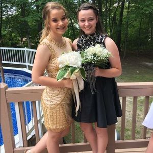 Gold jeweled homecoming dress